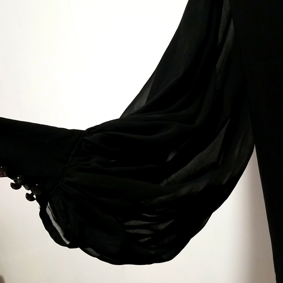 Black Shift Dress with Beads & Embellishments Sheer Long Sleeves - Picture 9 of 16